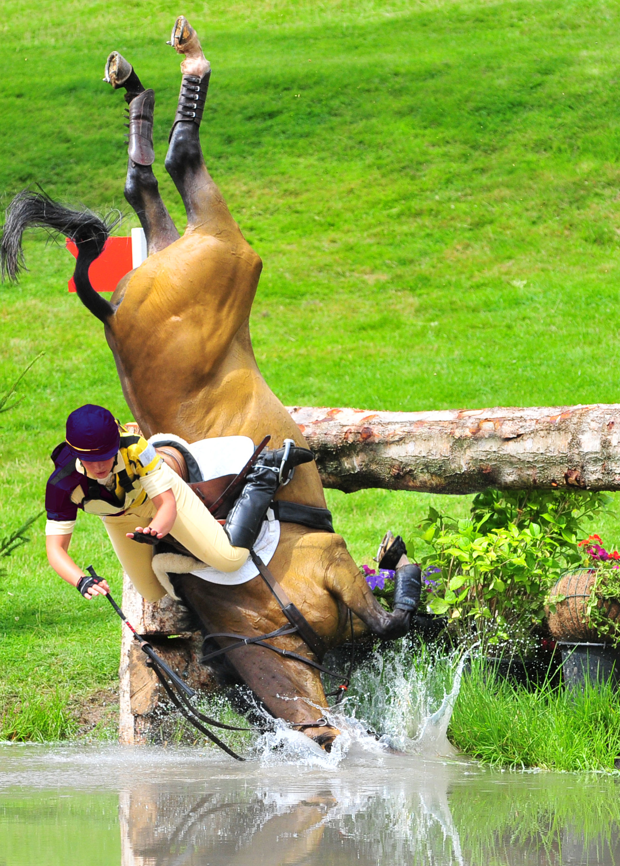 horse rider falling water