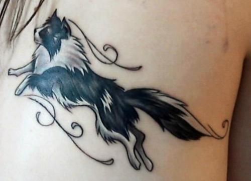 Border Collie tattoo black and white