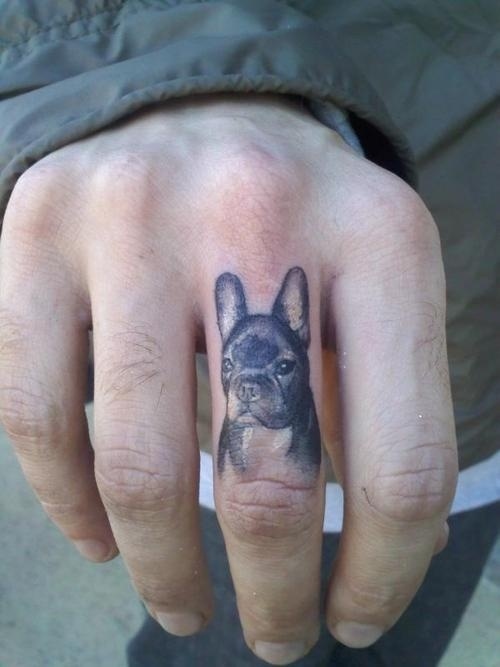French Bulldog miniature tattoo finger