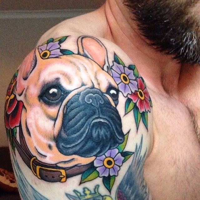 French Bulldog shoulder tattoo