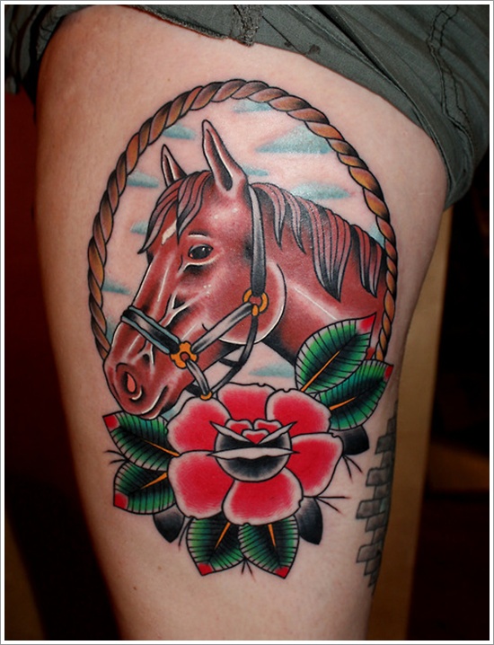 design horse tattoo color leg