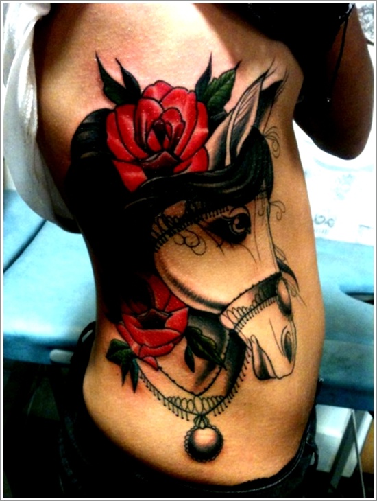 design horse tattoo flowers