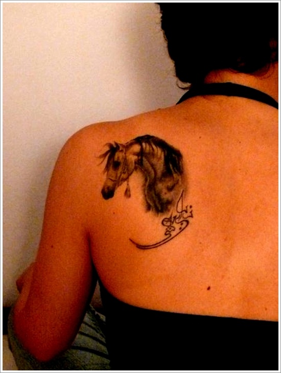 design horse tattoo women back