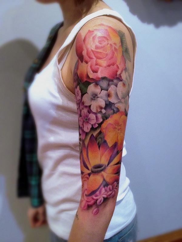 flower sleeve tattoos women
