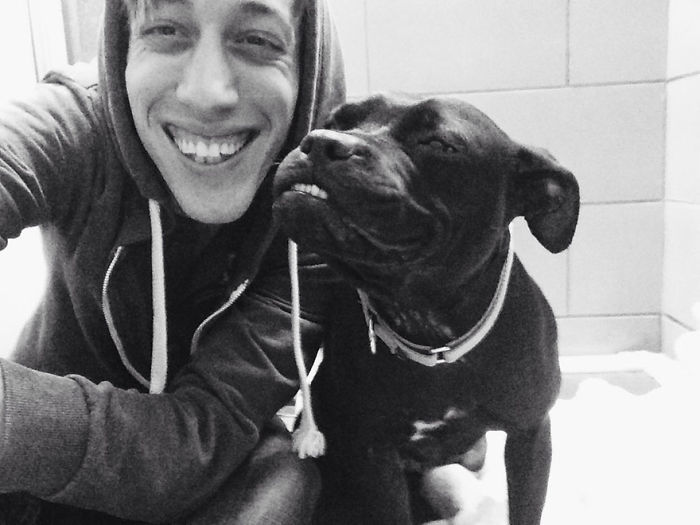 smiling friends dog and man